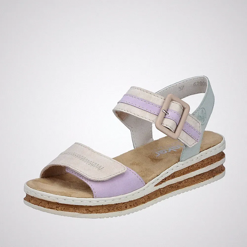 Rieker Damen Sandalette Klettverschluss leichter Keilabsatz in Korkoptik 62900