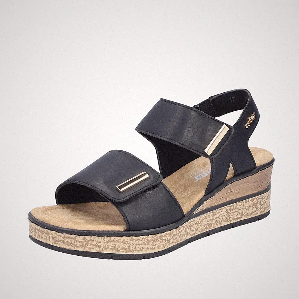 Rieker Damen Sandalette mit Plateau und Keilabsatz sehr leicht 63781