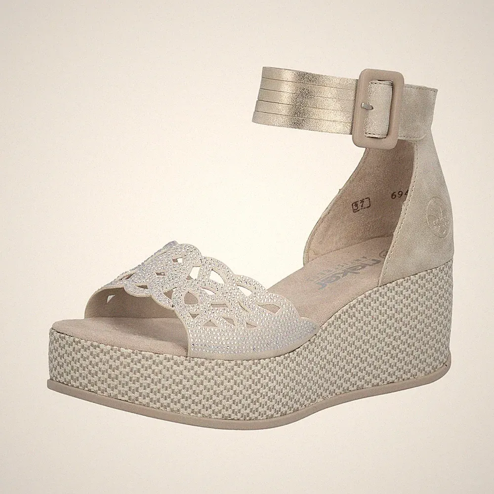 Rieker Damen Sandalette mit Strass Cut-Outs und Plateau 69457