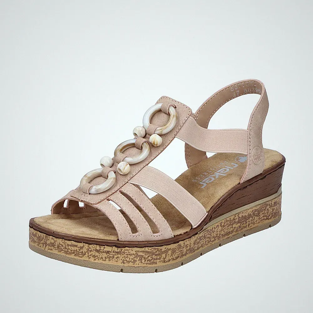 Rieker Damen Sandalette mit T-Riemen Plateau und Keilabsatz 63778