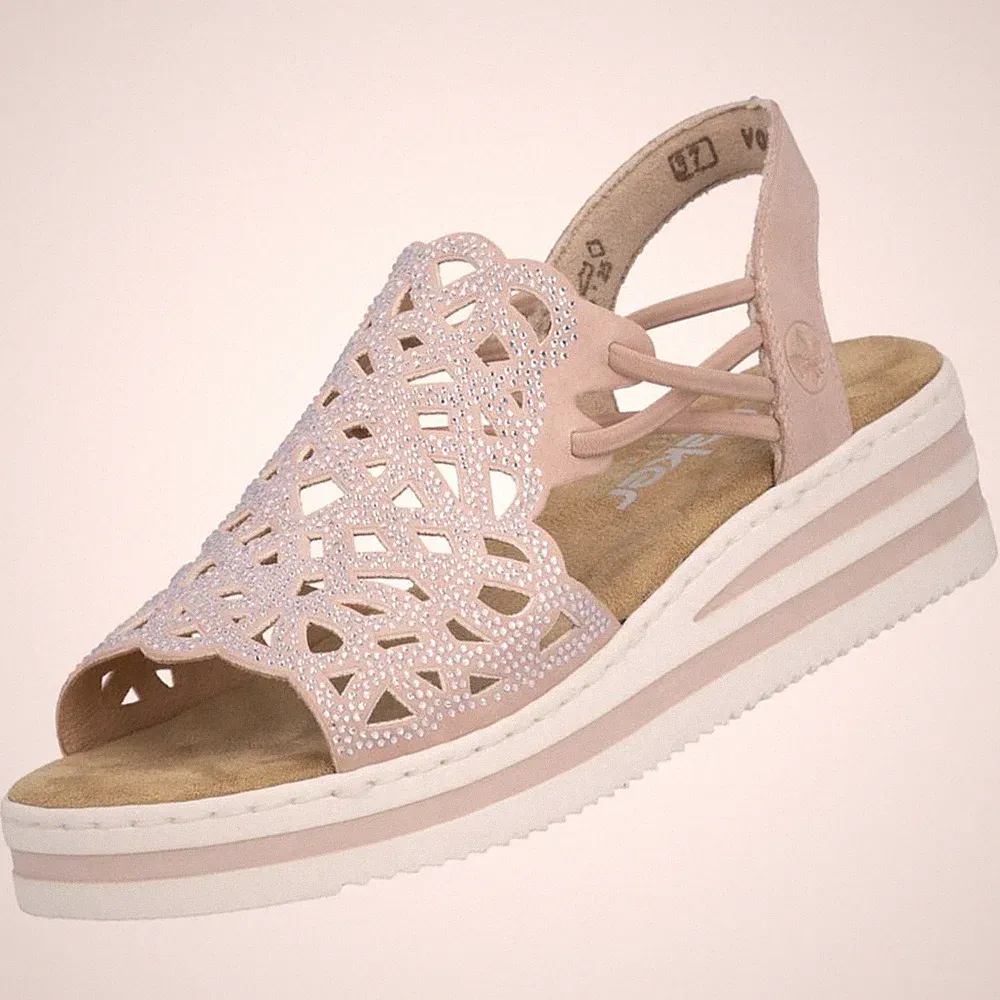 Rieker Damen Sandalette Sandale Rosa V0241-31 Komfort Strass
