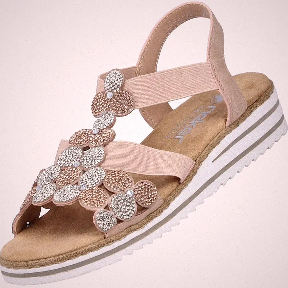 Rieker Damen Sandalette Sandale Rosa V0613-90 Komfort Keilabsatz