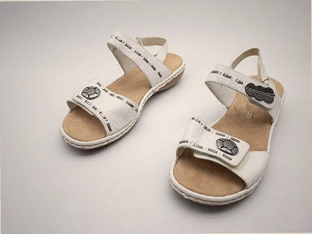 rieker Damen Sandalette Sandale Sommerschuhe Leder Weiß Gr. 38 EU Art. 39973-10