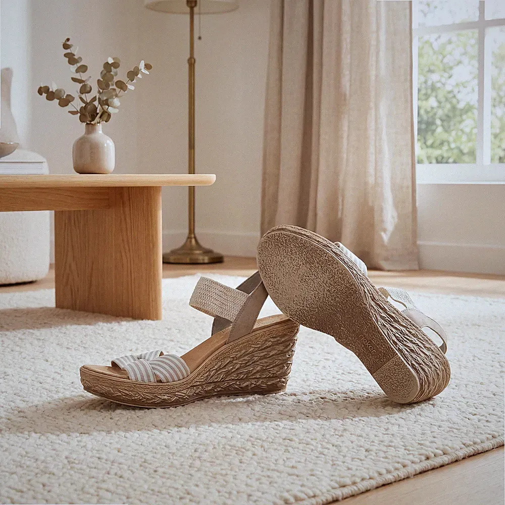 RIEKER Damen Sandaletten Keilabsatz Gr 39 Beige Keilsandaletten Büro Business