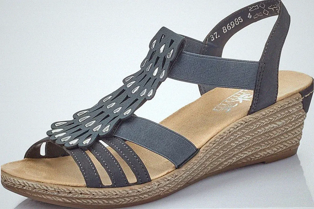 Rieker Damen Schuhe Keilsandale Dunkelblau 62436-14