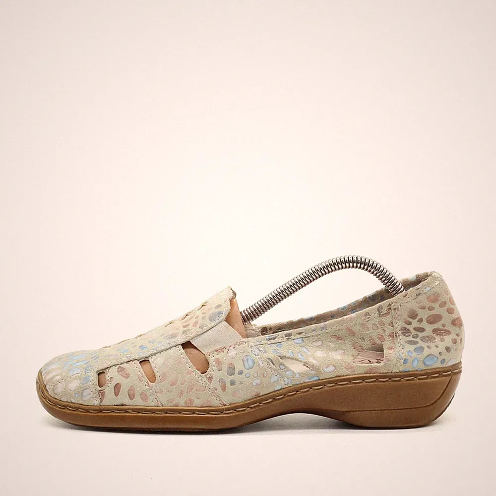 Rieker Damen Slipper EU 40 Komfort beige mehrfarbig Bequem Wechselfußbett