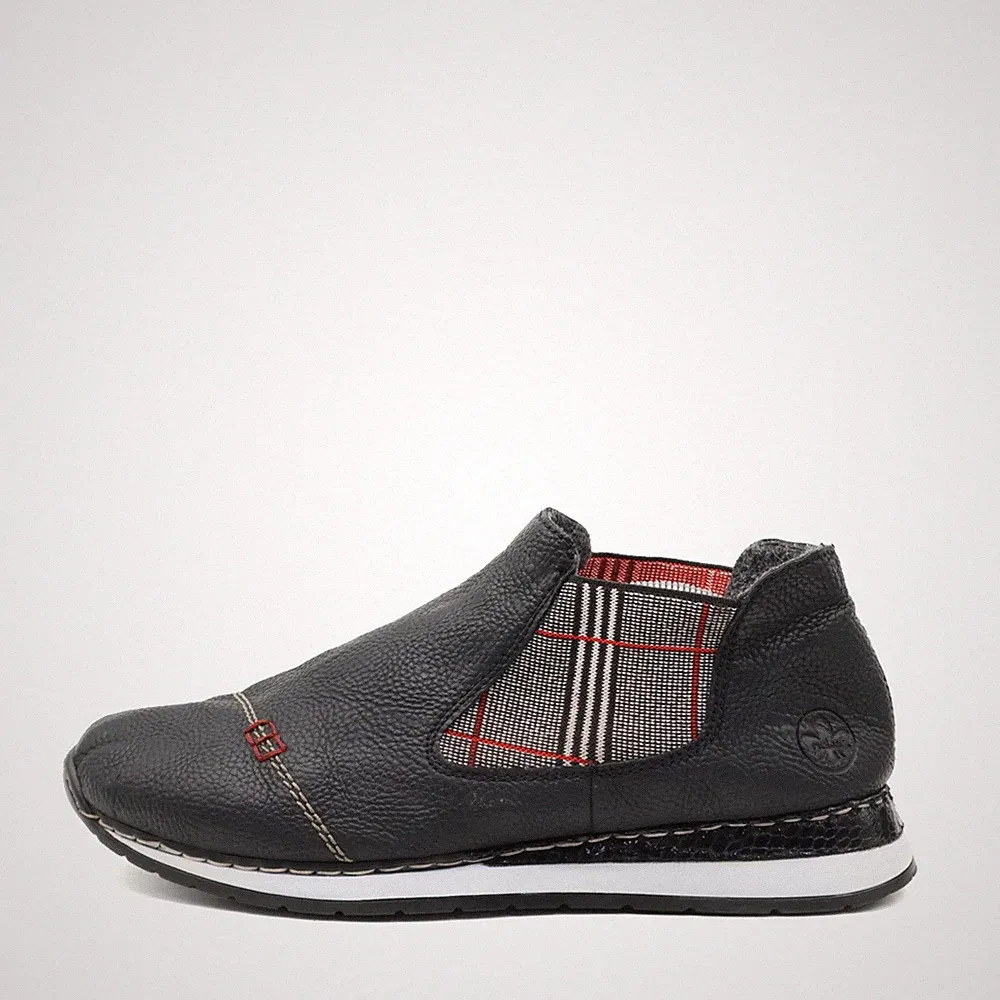 Rieker Damen Slipper Halbschuhe Schwarz Leder Bequem, Slip-On, Muster EU 42