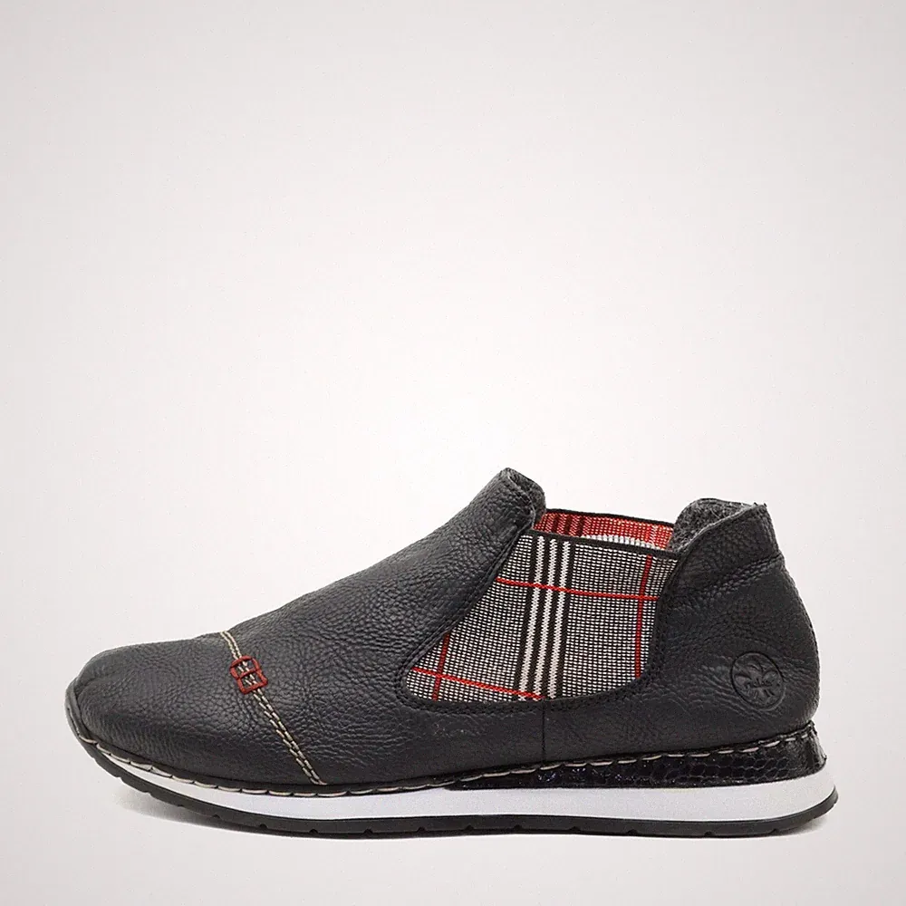 Rieker Damen Slipper Halbschuhe Schwarz Leder Bequem, Slip-On, Muster EU 42