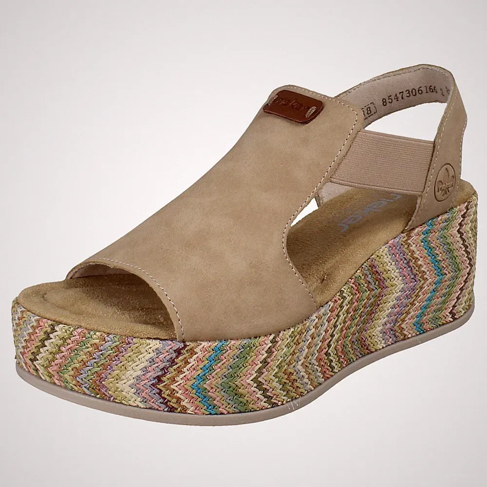 Rieker Damen Sommer Sandalen Bequem Wedge Keilabsatz Elastisch Riemchen 69472