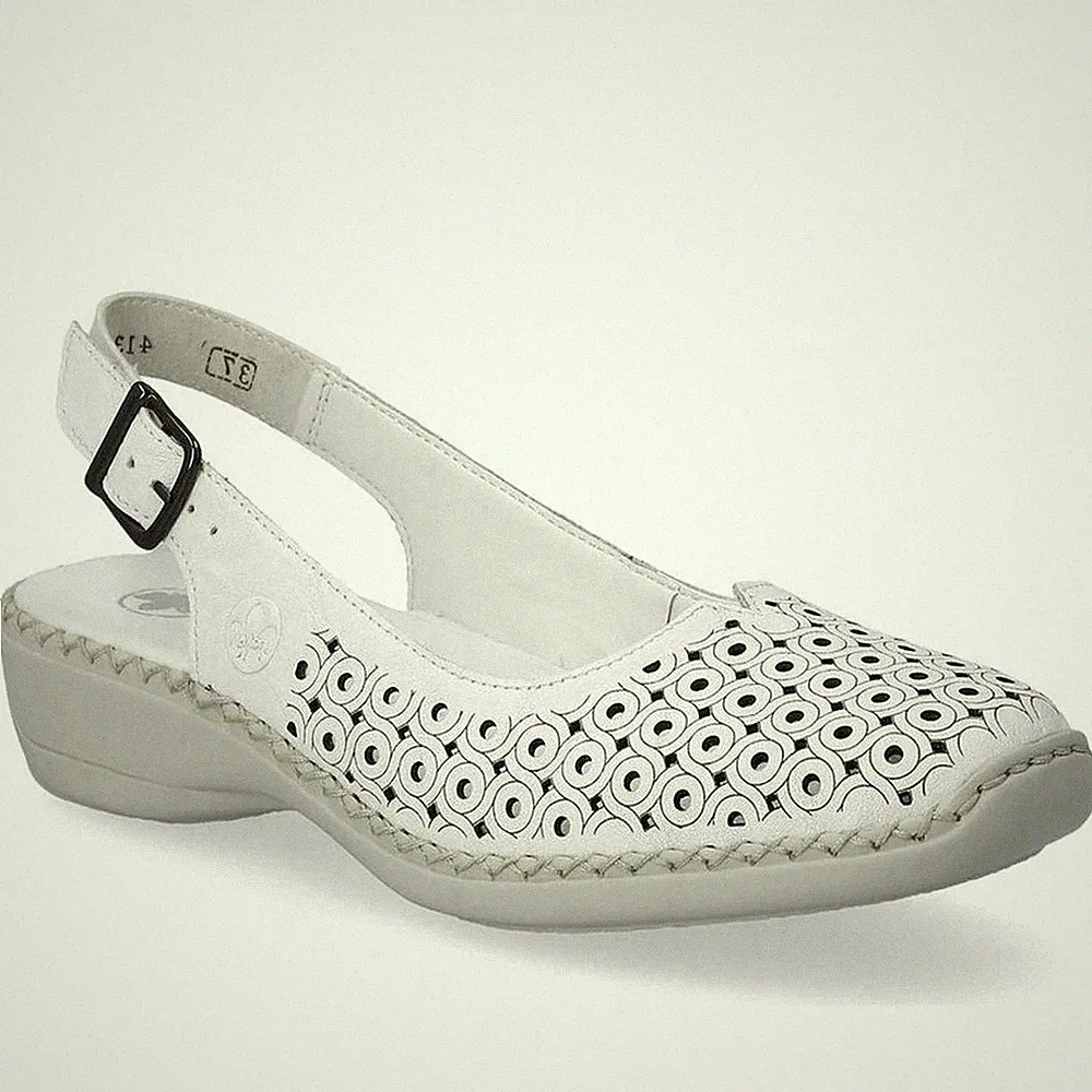 Rieker Damen Weiße Keilabsatz Ledersandalen Freizeit 41350-80