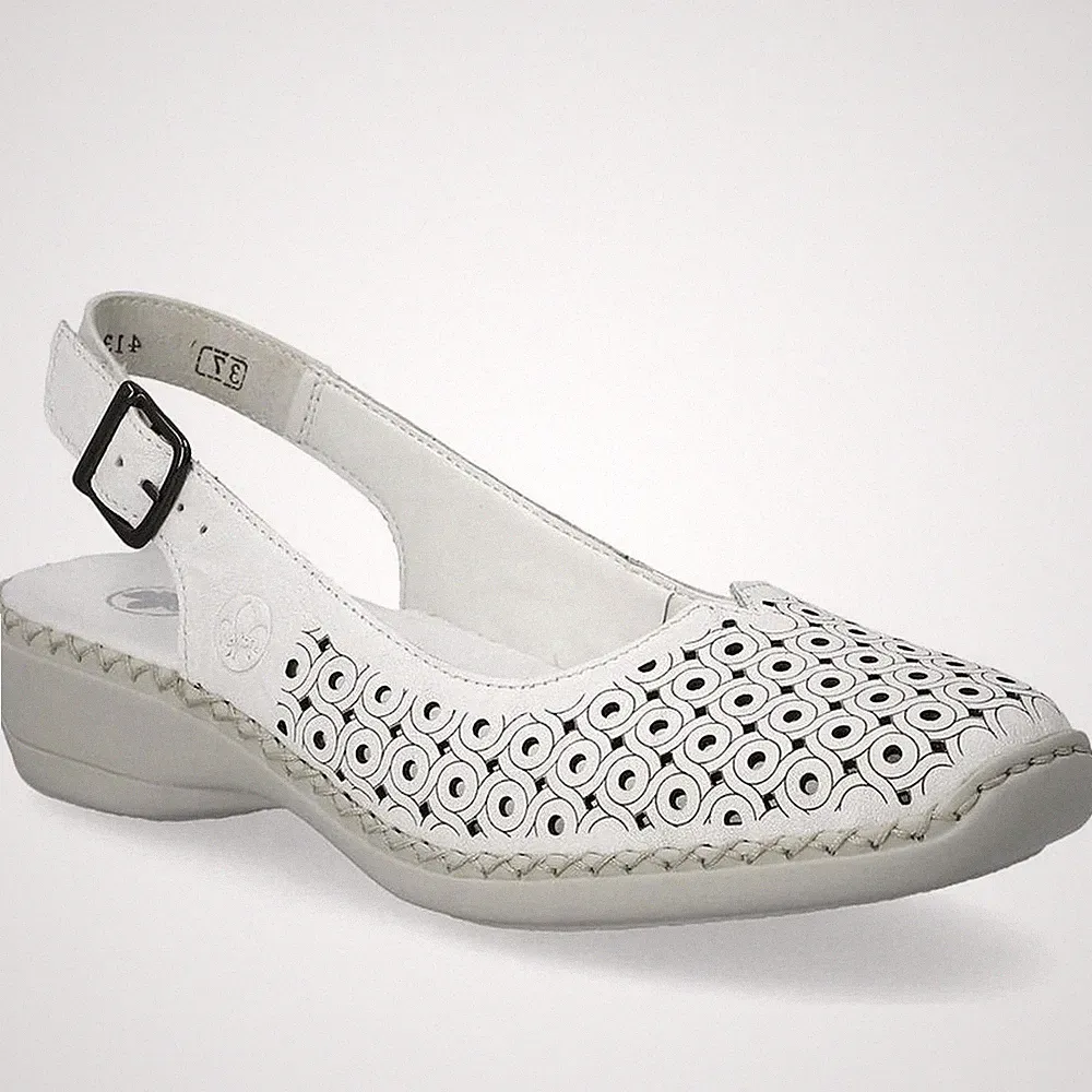 Rieker Damen Weiße Keilabsatz Ledersandalen Freizeit 41350-80