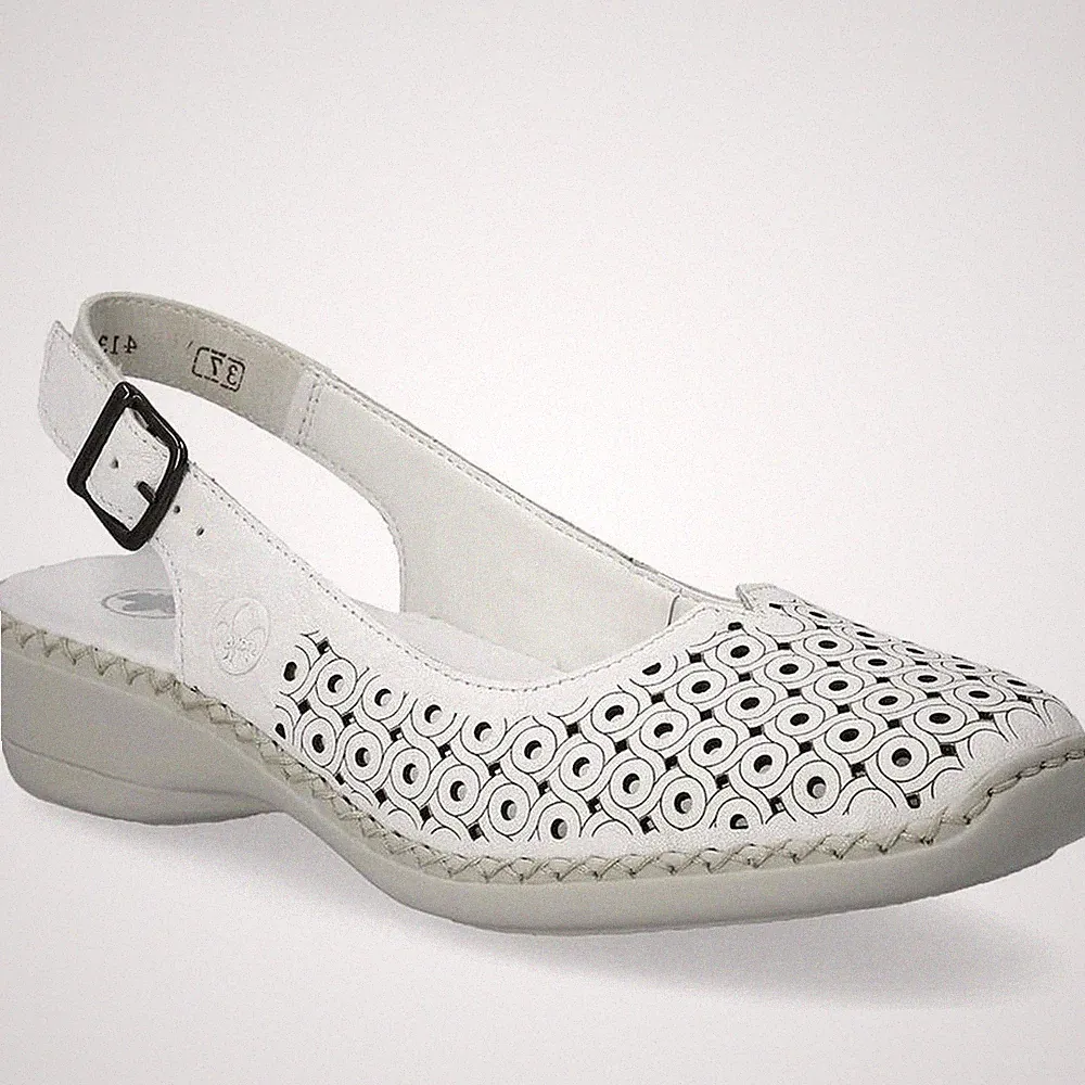 Rieker Damen Weiße Keilabsatz Ledersandalen Freizeit 41350-80