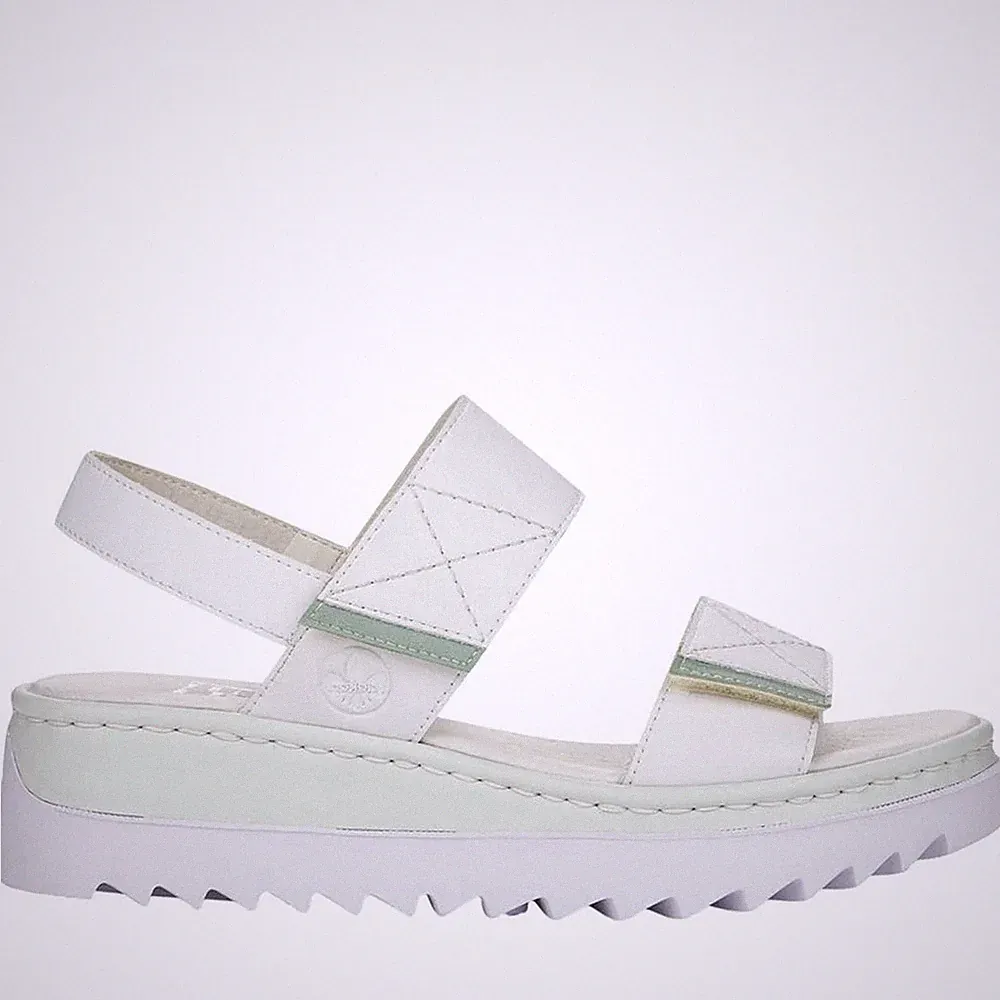 Rieker Damen Weiße Keilabsatz Ledersandalen Peeptoe Freizeit V4475-80