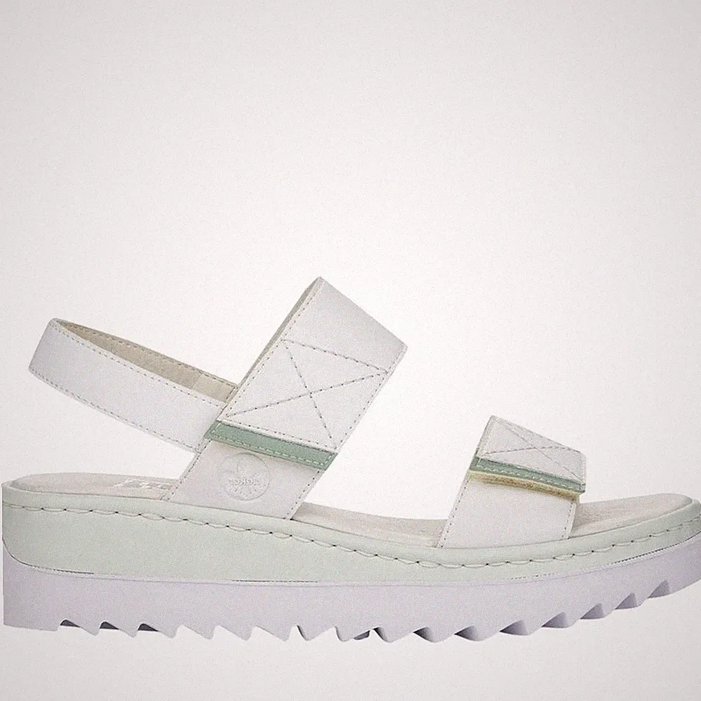 Rieker Damen Weiße Keilabsatz Ledersandalen Peeptoe Freizeit V4475-80