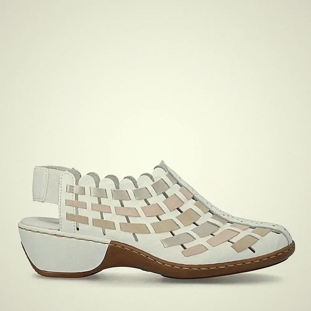 Rieker Damen Weiße Leder Keilabsatz Sneaker Peeptoe Elegant 47156-83