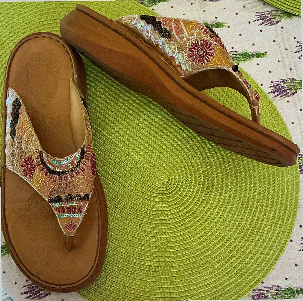 Rieker Damen Zehentrenner Sandalen Keilabsatz Blumen Pailletten 39