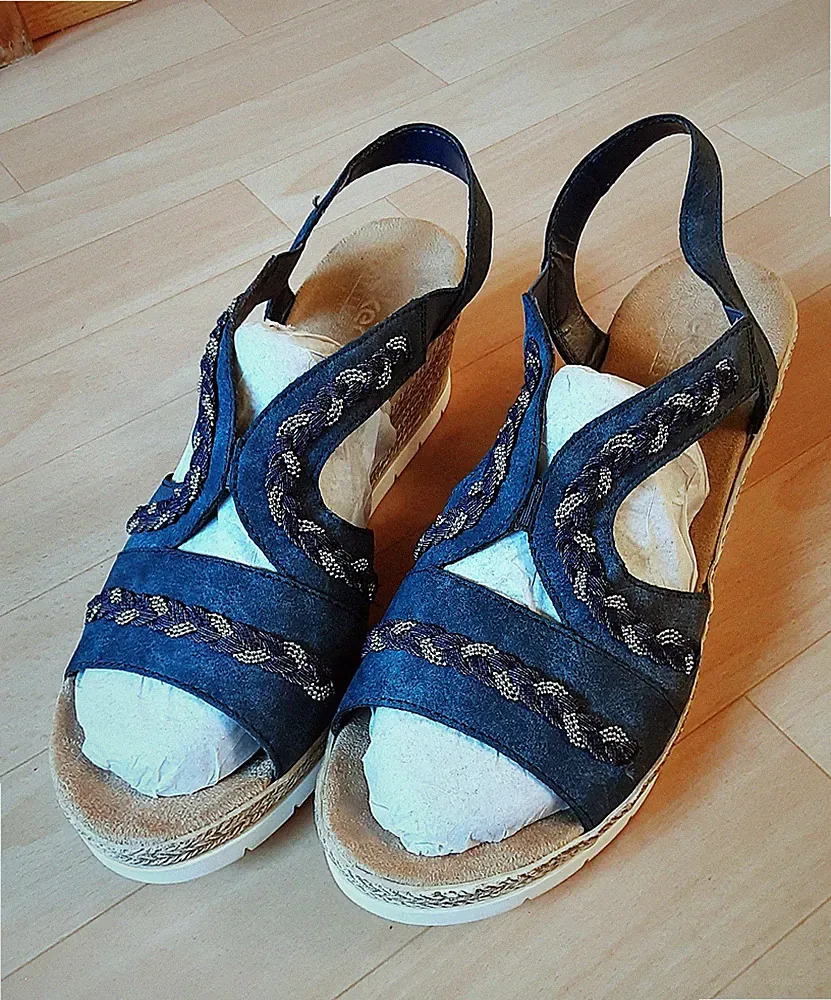 Rieker Damensandalen Gr.40, blau,neu, Keilabsatz