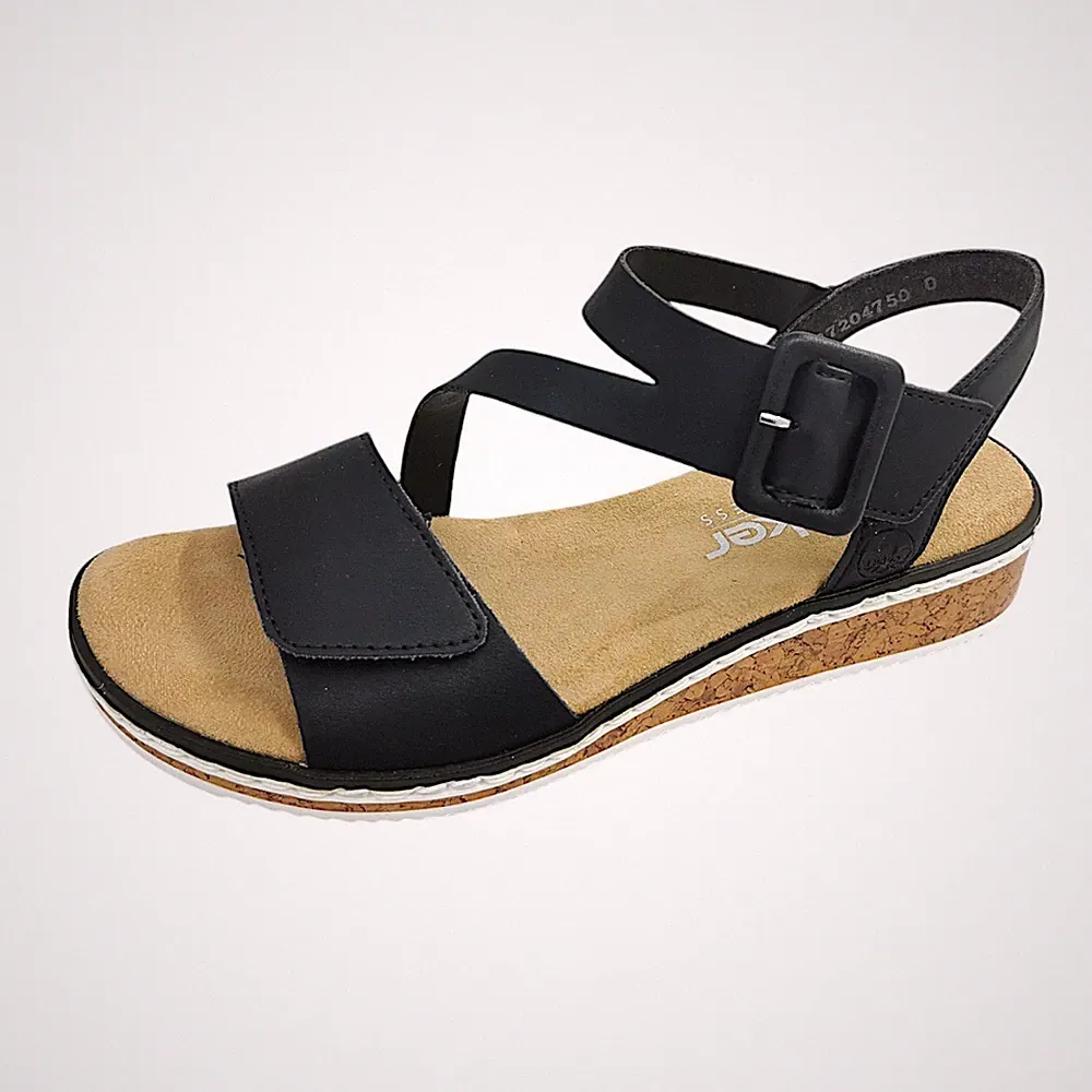 Rieker Damenschuhe Sandalen Flach Schwarz Freizeit