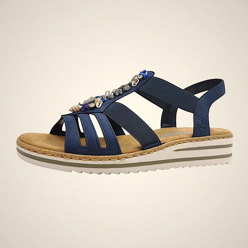 Rieker Damenschuhe Sandalen Hoch Blau Freizeit