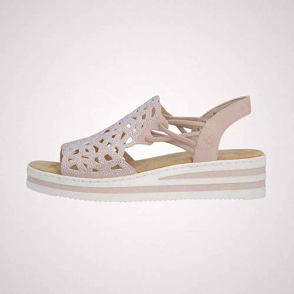 Rieker Damenschuhe Sandalen Hoch Rosa Freizeit