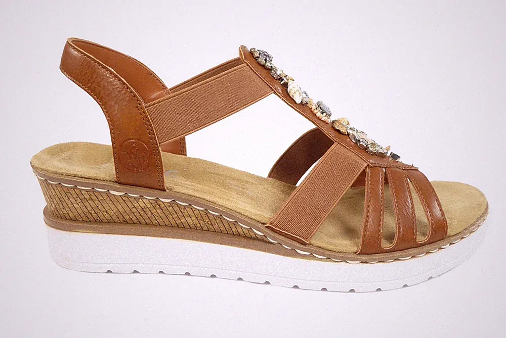 Rieker Damenschuhe Sandalen Sandaletten m. Keilabsatz in Braun V3869-24