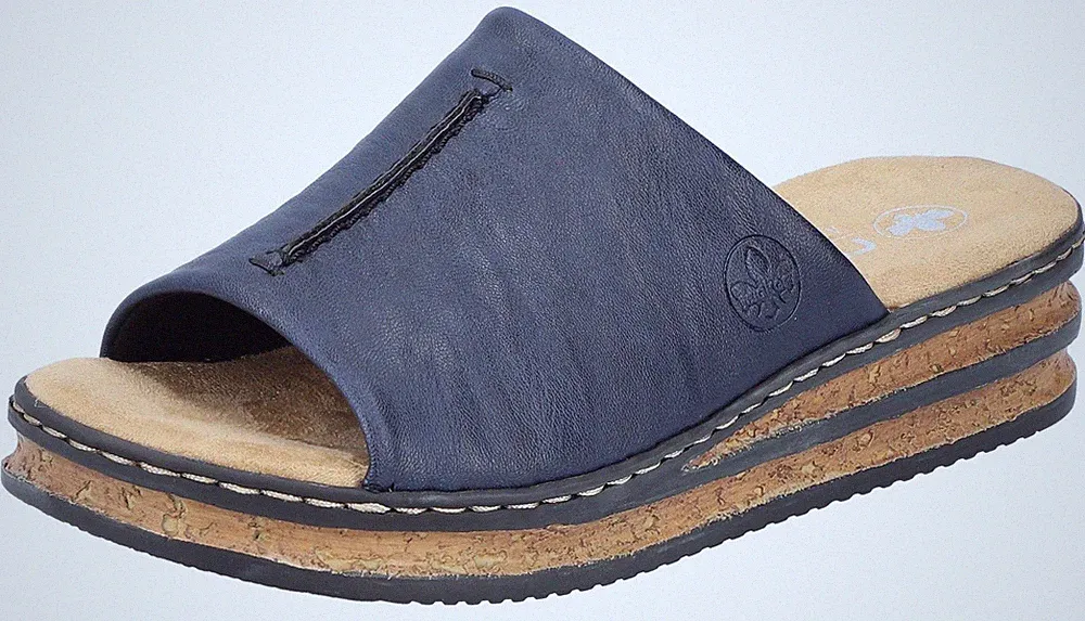 RIEKER Keilpantolette Sommerschuh, Hausschuh, Keilabsatz , Gr. 40 , dunkelblau