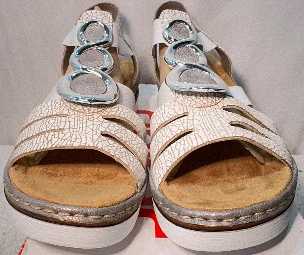 Rieker Kunstleder Sandalen UK 7,5 /EU 41 679L4 weiß Keilabsatz Gummizug