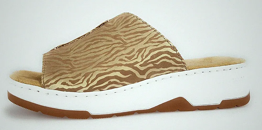 Rieker Nabukino Damenschuhe Hausschuhe Pantolette Gold Freizeit