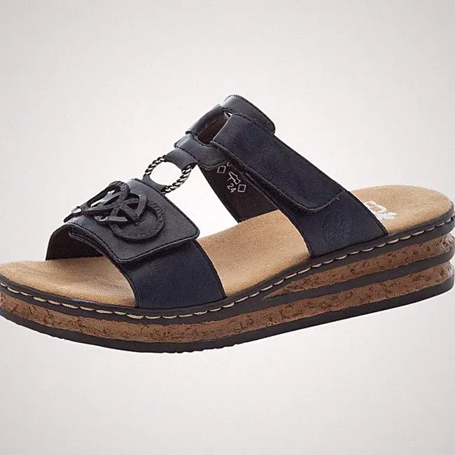 Rieker Pantolette Blau Keilabsatz Slipper Schlappen Plateau Hausschuh Sandale