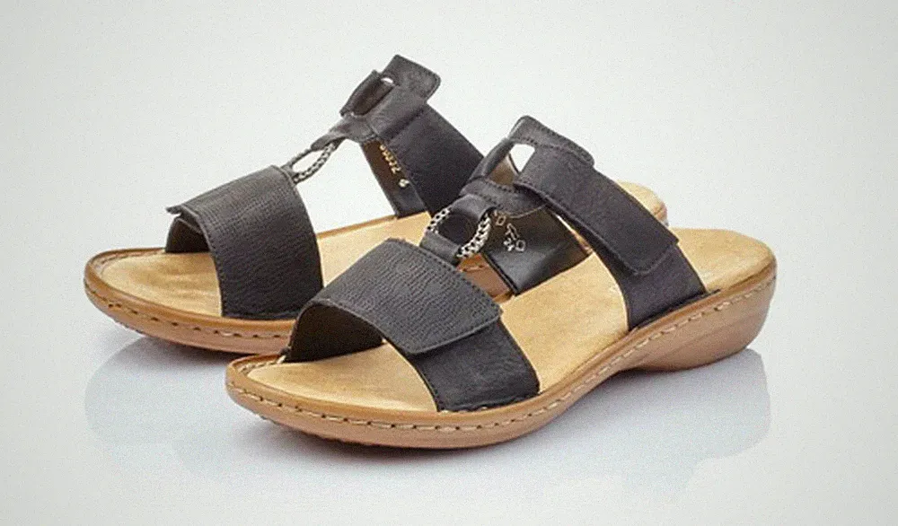 Rieker Pantolette Schwarz Schlappen Slipper Schmaler Fuß Sandale 60885 00