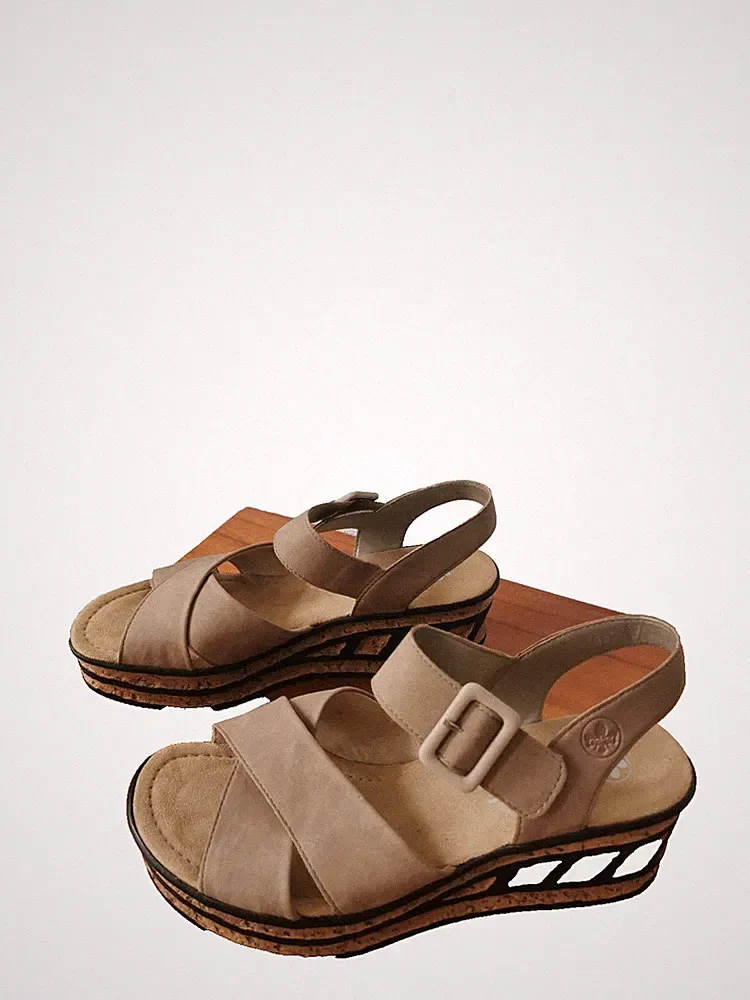 Rieker Plateausandalen, Keilabsatz, Textil, Gr. 42, beige, fast wie neu