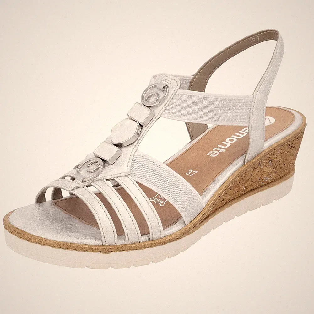 Rieker Remonte Damen-Sandalen silber Keilabsatz R6264 UK 4 – 8