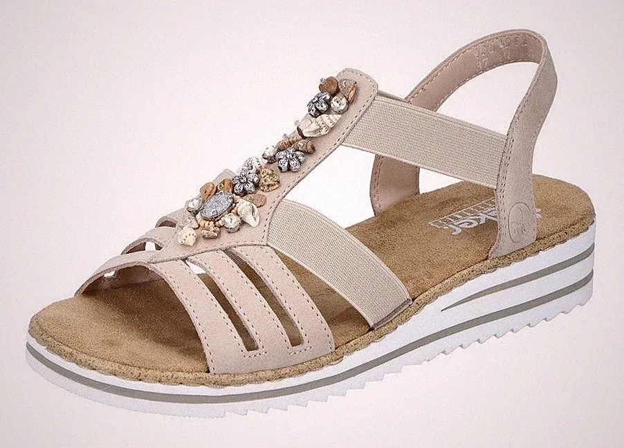 RIEKER Riemchensandale Sommerschuh Sandalette Keilabsatz Beige Damen - Gr. 40