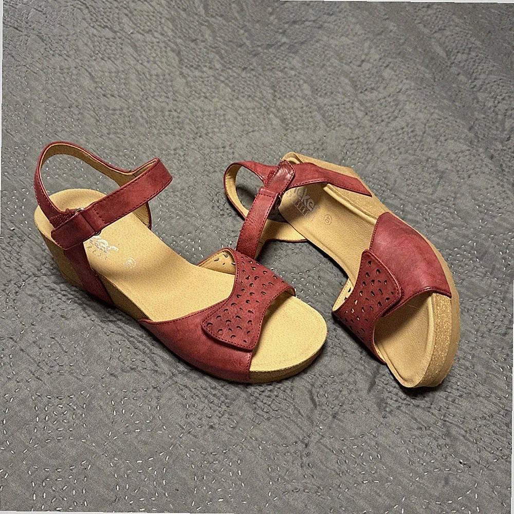 Rieker Riemchensandalen Keilabsatz Gr.40 Rot Neuwertig Top Zustand