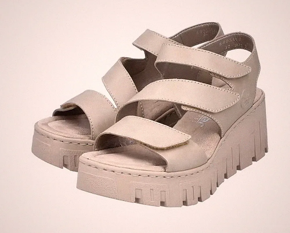 Rieker Sandale Beige Plateau Riemchensandale Sandalette Keilabsatz 68055 62