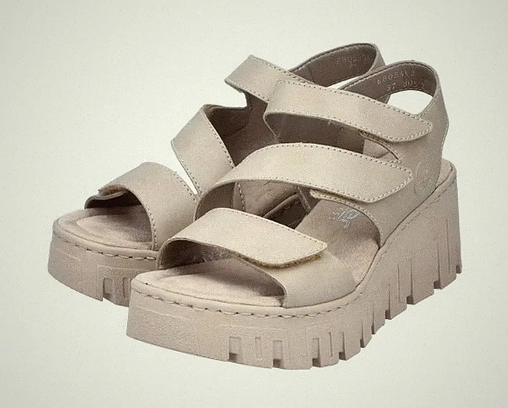 Rieker Sandale Beige Plateau Riemchensandale Sandalette Keilabsatz 68055 62