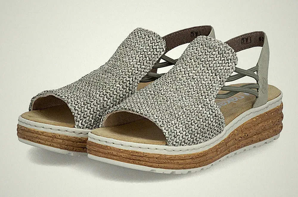 Rieker Sandale Grün Sandalette Riemchensandale Gummizug Plateau Slipper