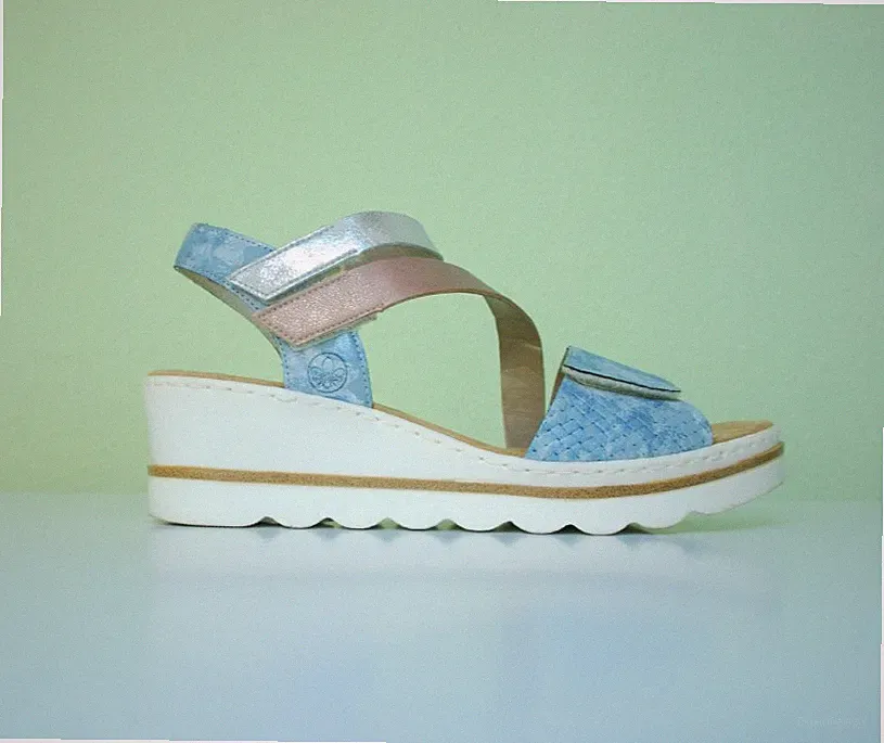 Rieker Sandale Keilsandalette blau kombi Größe 39 vegan