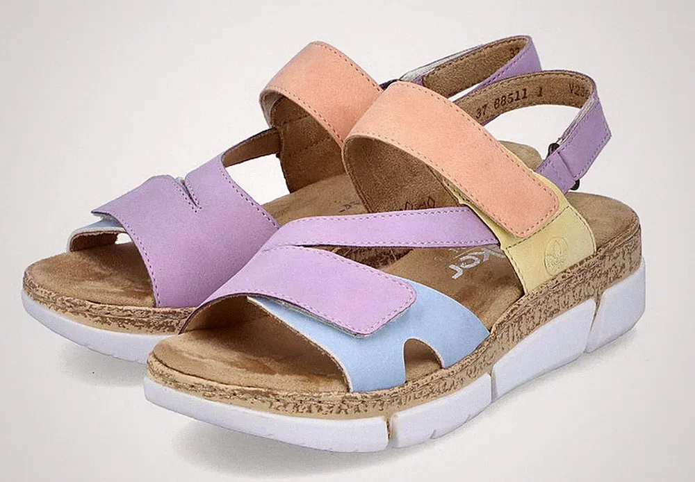 Rieker Sandale Lila Multi Plateau Riemchensandale Sandalette Klettverschluss