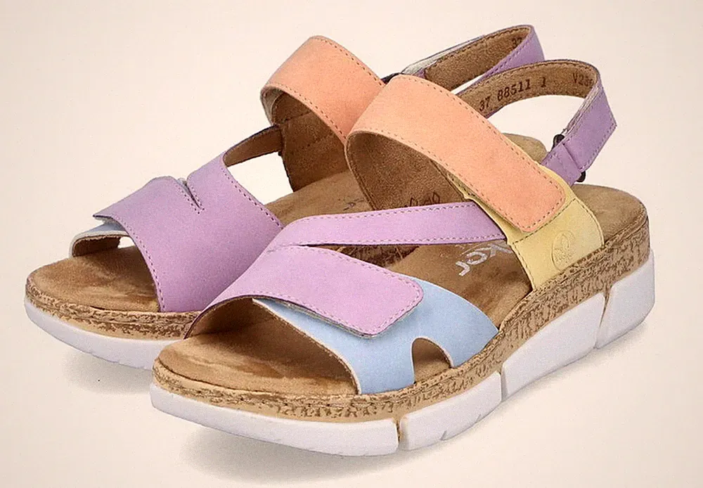 Rieker Sandale Lila Multi Plateau Riemchensandale Sandalette Klettverschluss