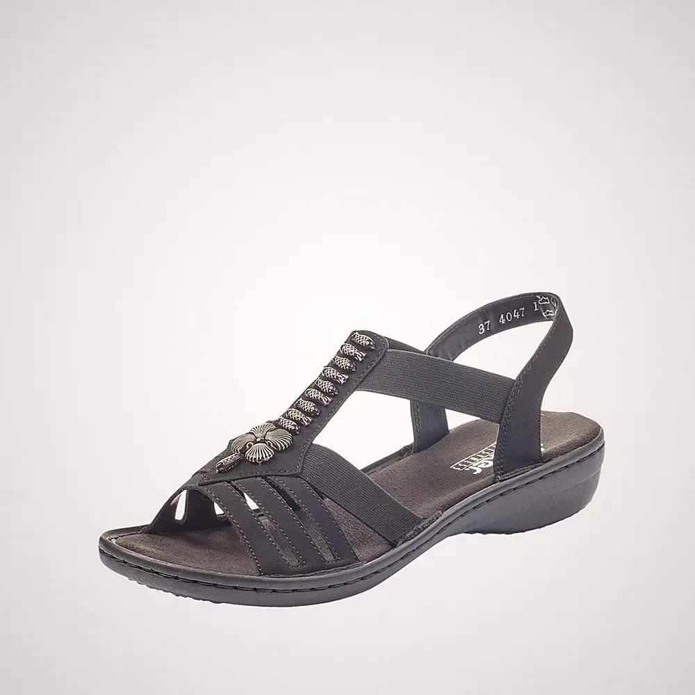 Rieker Sandale Schwarz 60806-00 Damen Sommer Schuhe