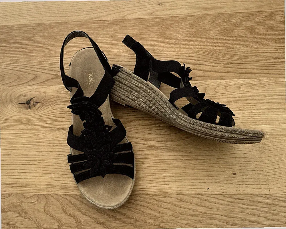 Rieker Sandalen - Nubuk- u. Kunstleder, schwarz, Grösse 38, „Antistress“