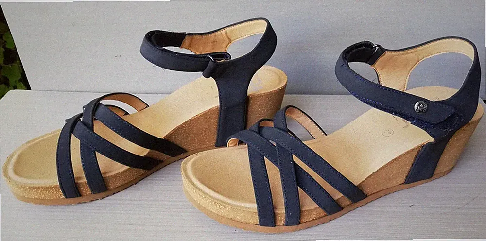 RIEKER Sandalette Gr.42 Dunkelblau Korkabsatz neuwertig Keilabsatz Kork Sandale