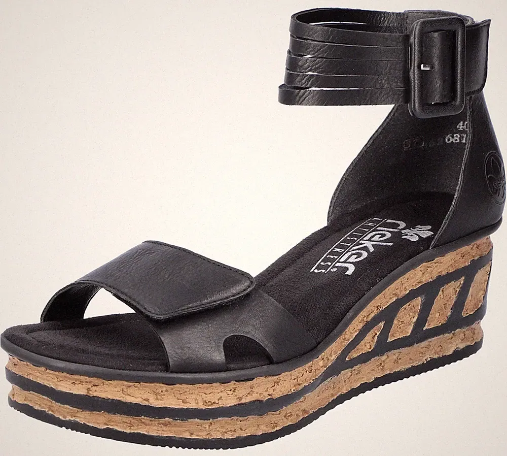 RIEKER Sandalette Sommerschuh, Sandale, Keilabsatz,m Laufsohle in Kork-Optik, 38