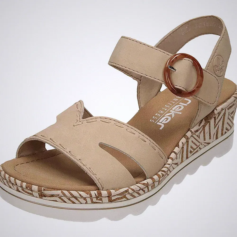 Rieker Sandaletten Keilabsatz beige 67173-60 Touchverschluss Slingback offene Zehenpartie Schuhe