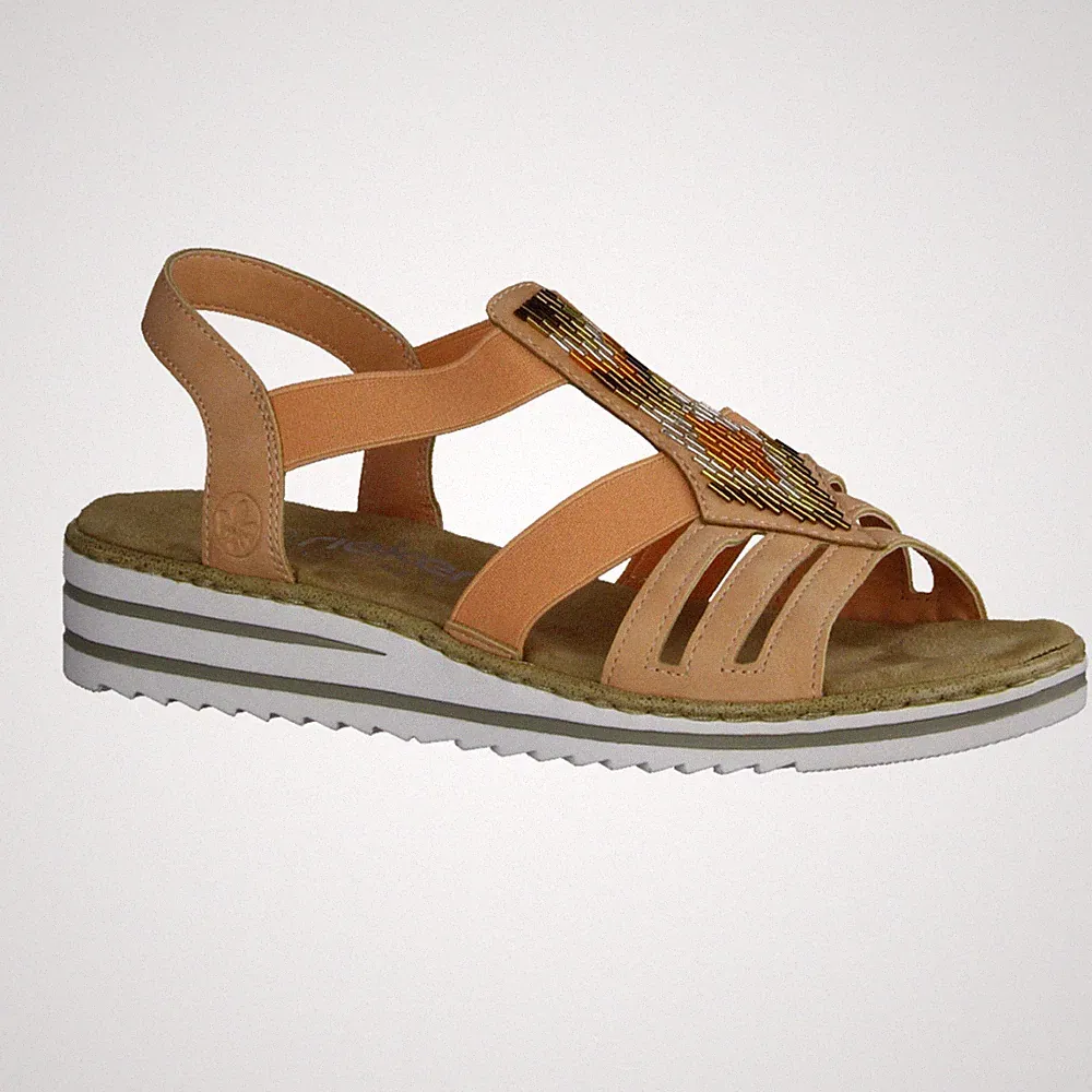 Rieker V0651-38 Damen, Sandalen, Keilsandaletten, Synthetik, Orange, - / Rot