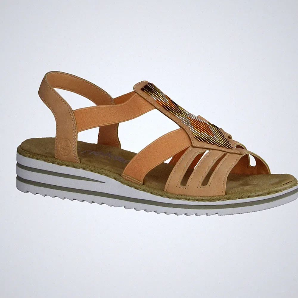 Rieker V0651-38 Damen, Sandalen, Keilsandaletten, Synthetik, Orange, - / Rot