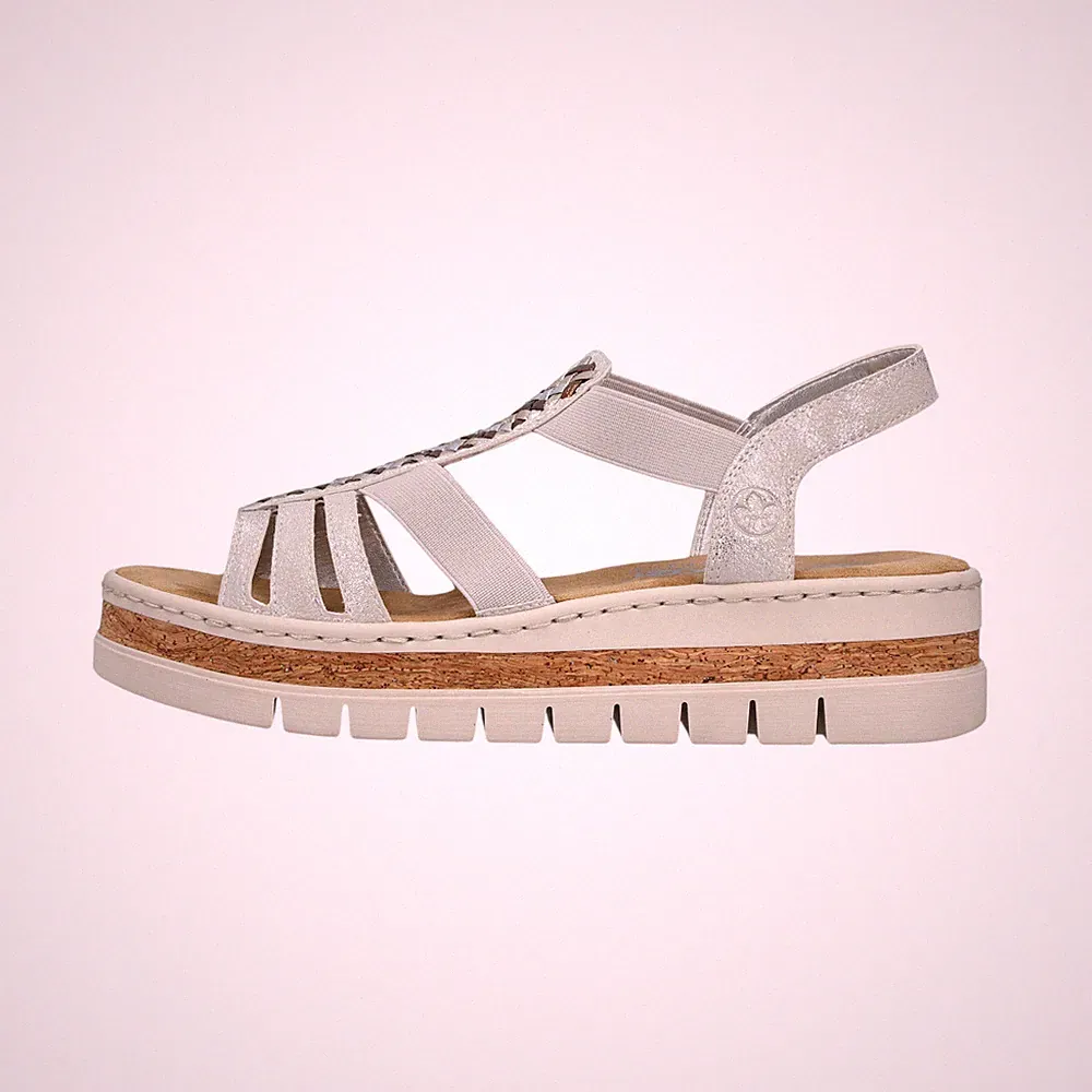 Rieker V491890 V49 Damenschuhe Sandalen Hoch Sandale Silber Freizeit