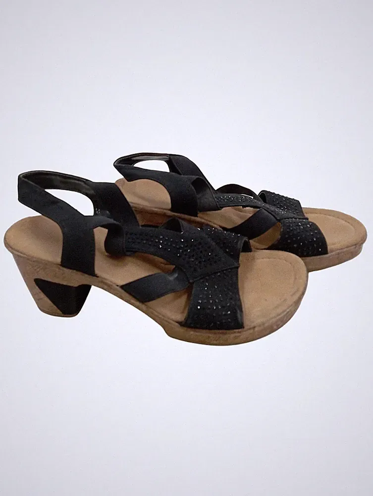 Rieker Wedges Sandalen Schwarz Strass Keilabsatz Damen Gr. 41