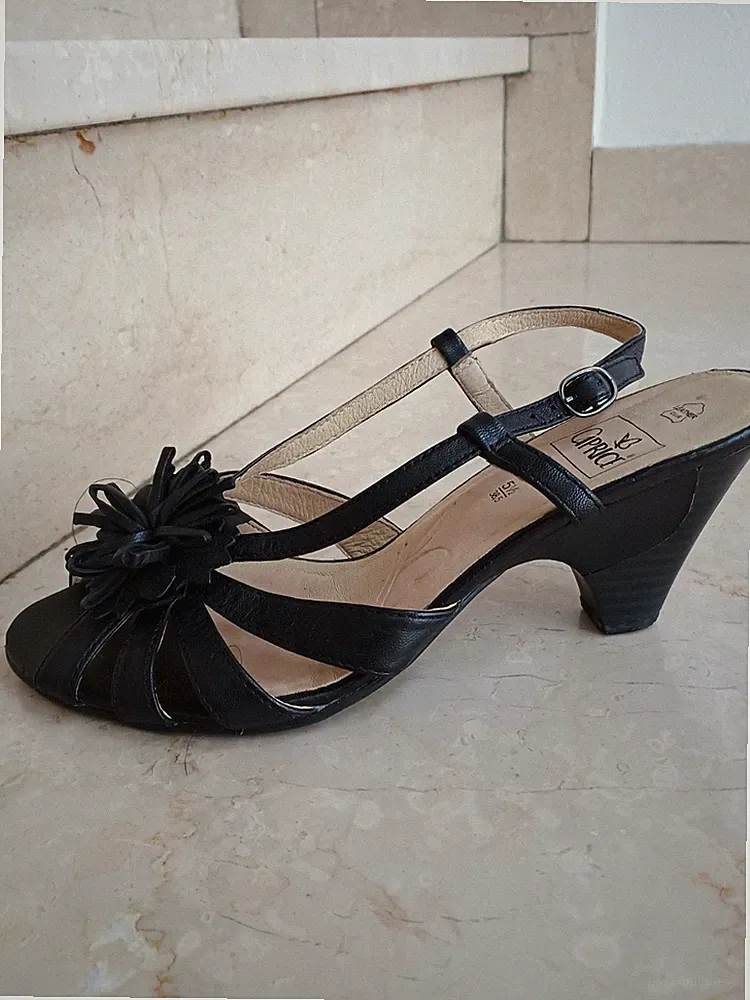 Riemchensandale , Gr.38,5 , Caprice , Schwarz, Leder , Keilabsatz 7cm